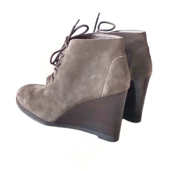 Franco Sarto Weston Wood Wedge Suede Bootie Taupe - Picture 5 of 7